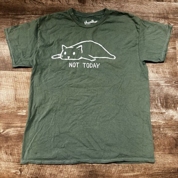 Threadless “Not Today” Green Cat T-Shirt Size Medium - Picture 1 of 6